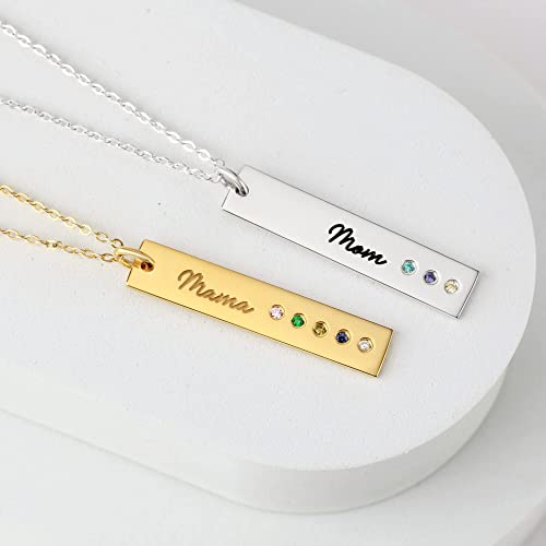 Mom Necklace Birthstone, Birthstone Bar Necklace, Mom Jewelry