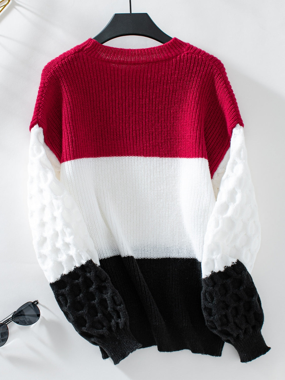 Color Block Round Neck Long Sleeve Sweater